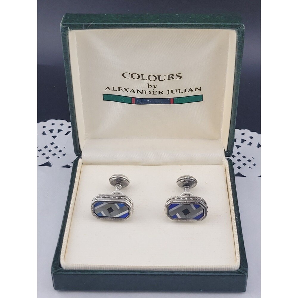 Colours by Alexander Julian Cufflinks Black Royal Blue Silver Plated